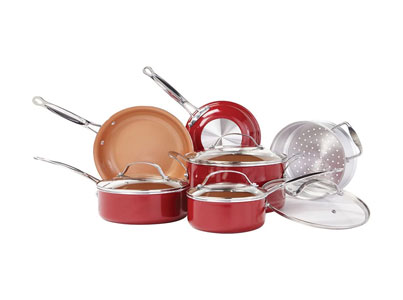 BulbHead Red Copper Nonstick Copper-Infused Ceramic 10-Piece Cookware Set